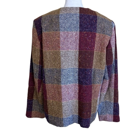 Willow Ridge Vintage Tweed Plaid Wool Blend Open Front Blazer Jacket Academia - Picture 3 of 16